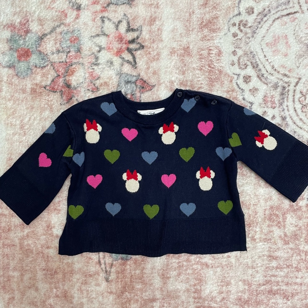GAP Disney Blue and Pink Knit Sweater with Decorative Motifs